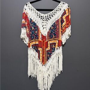 Vivid Bohemian Crochet Fringe top